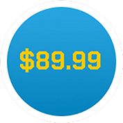 Blue circular price badge showing $89.99
